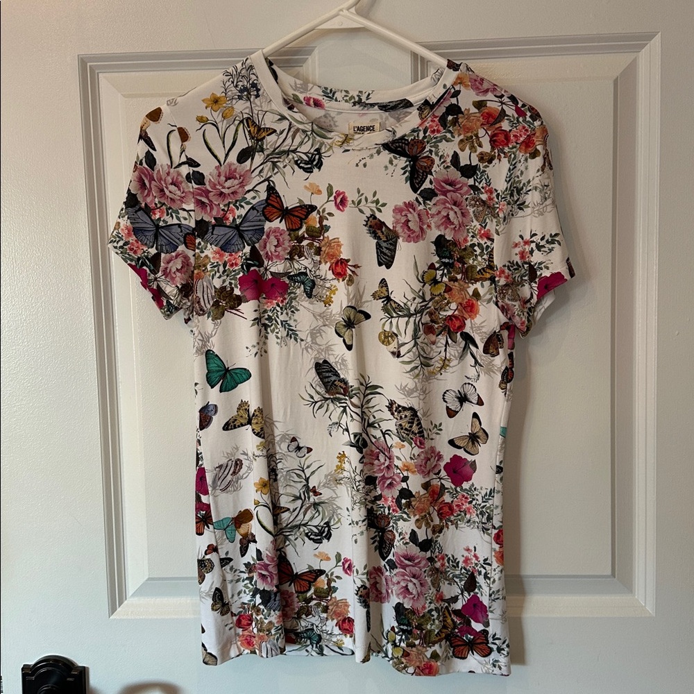 L'AGENCE Multicolor Floral and Butterfly Top